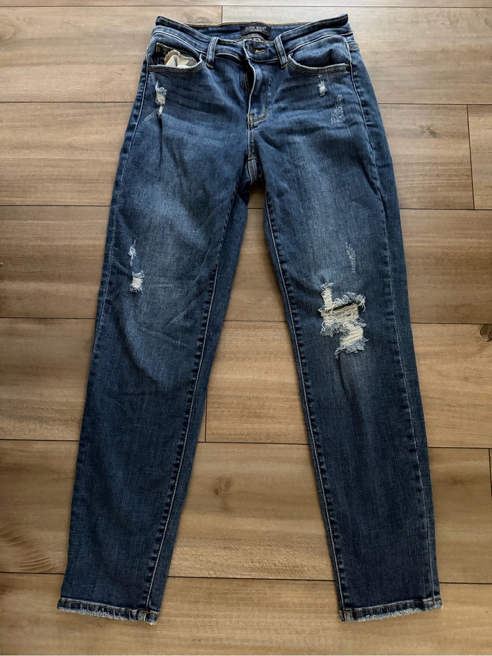 Judy Blue Dark Blue Distressed Straight Leg Jeans